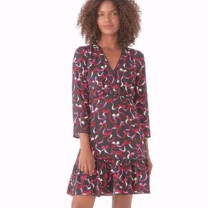 Kate Spade Dress Red pink Ribbon & Bow V-Neck Ruffle Dress size 0